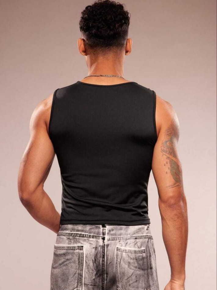Men's Crew Neck Hollow Out Casual Knit Tank Top